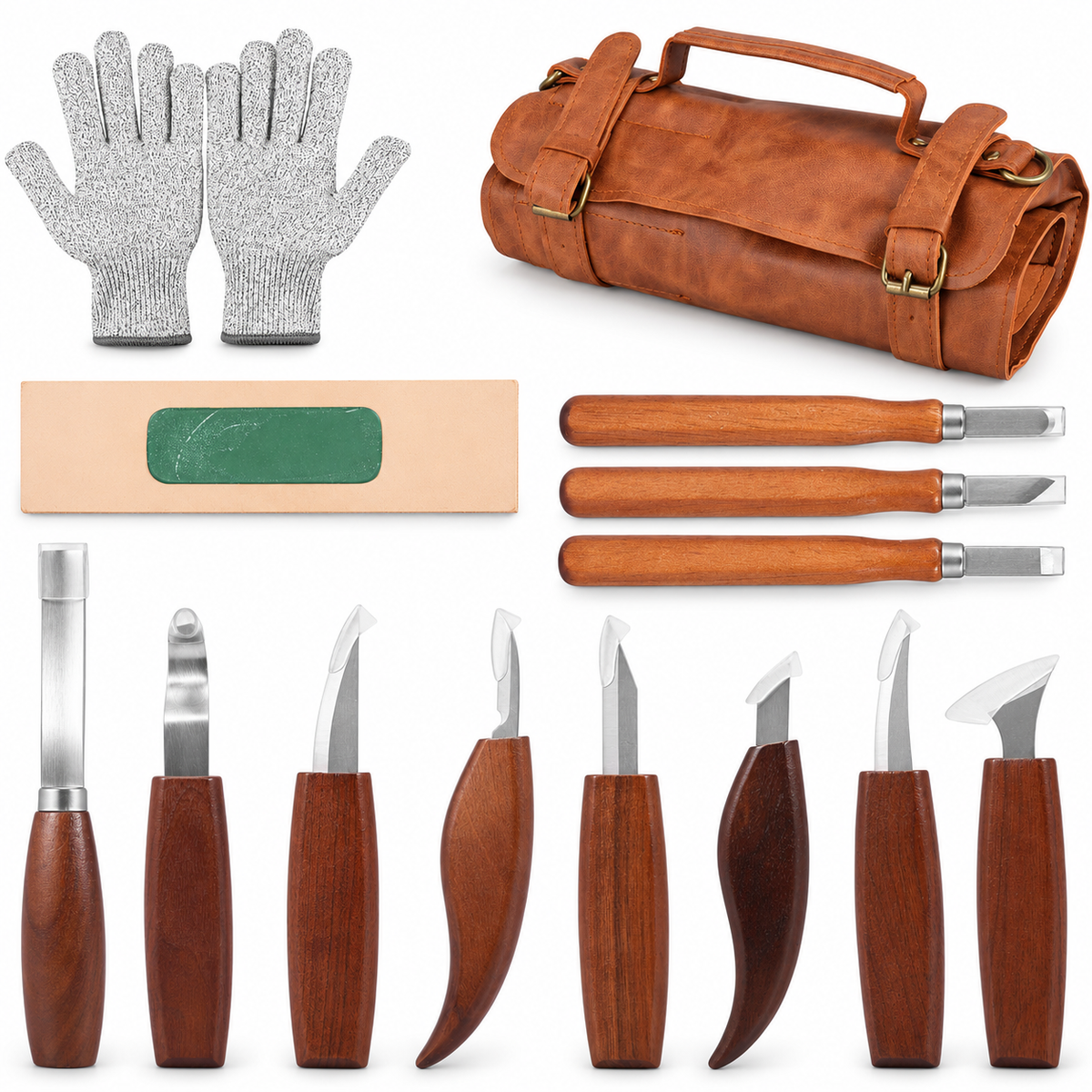Wood Carving Tools Set with Detail Wood Carving Knife Wood Chisel Knife Gloves Carving Knife Sharpener Woodworking Tools