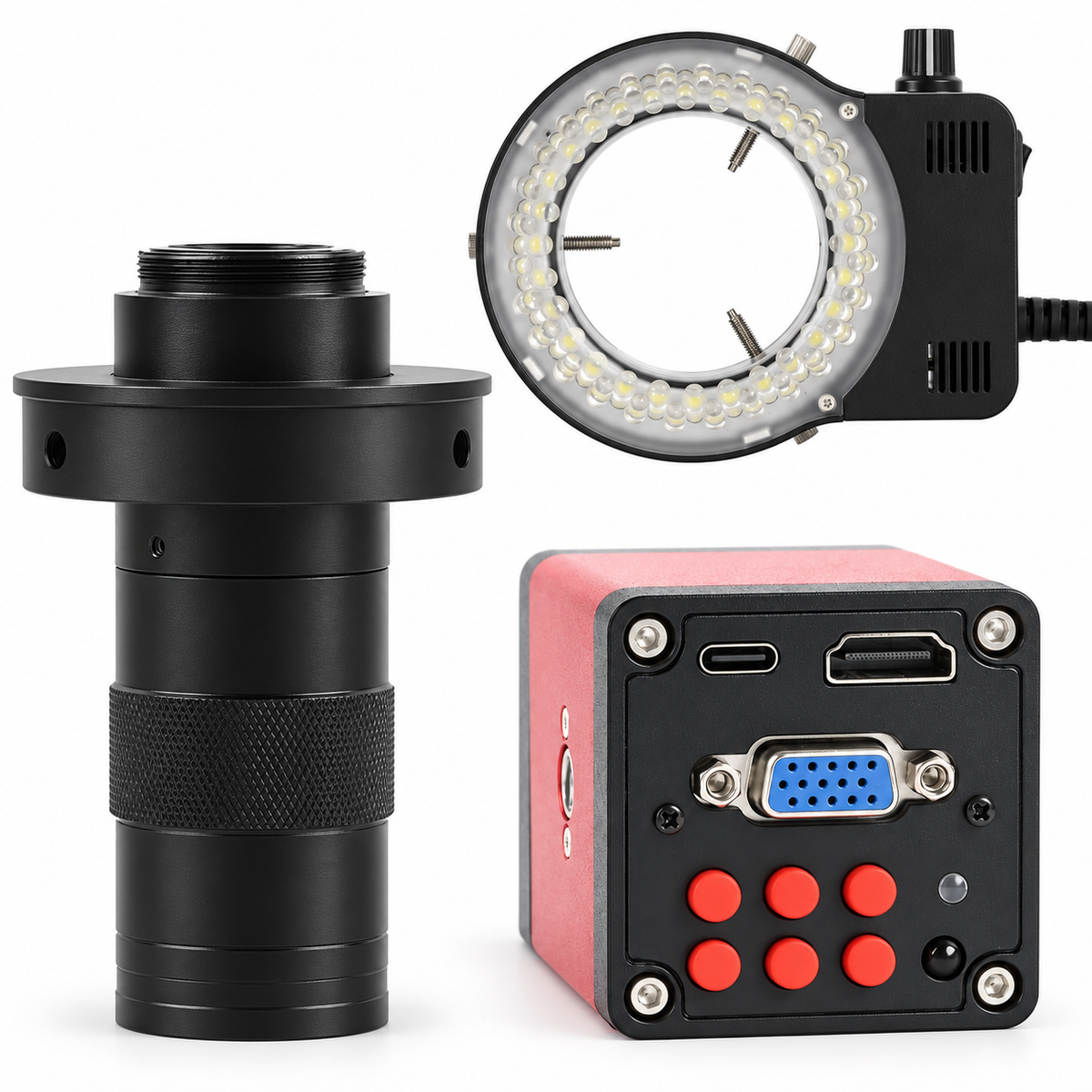 Industrial Electronic Digital 14MP 1080P HDMI VGA Video Microscope Camera + 130X Adjustable Zoom C Mount Lens 56 LED Ring Light