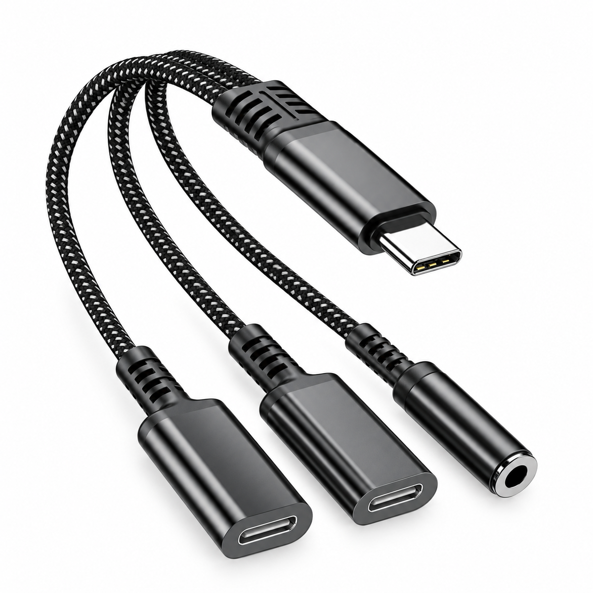 3-in-1 Audio Adapter Type C to 3.5mm Aux + Type C Audio + Type C Fast Charging Port Audio Cable USB C Adapter Splitter Converter