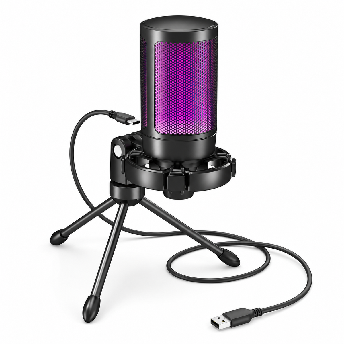 AmpliGame by FIFINE RGB USB Gaming Microphone with Light-touch Mute,Condenser Mic with Tripod for PC,PS4/5,Laptop Streaming-A2