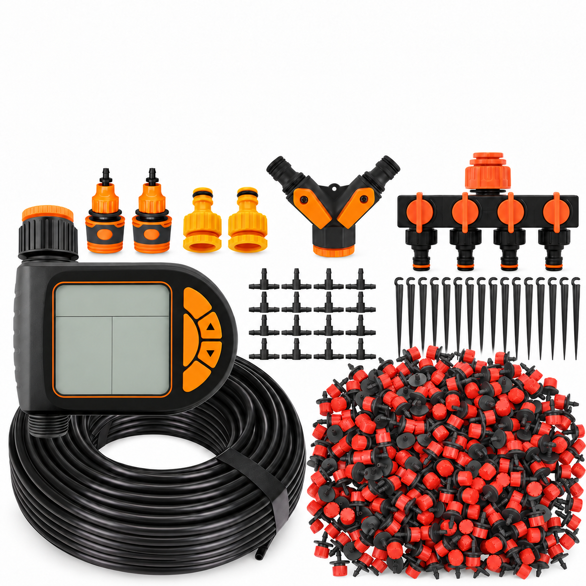 20M Smart Garden Timer Irrigation Set IPX5 Waterproof LCD Automatic Watering Controller Set With Rain Sensor for Farms