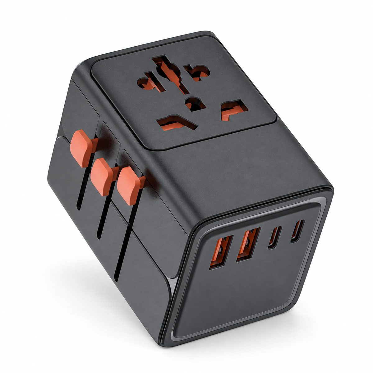 65W/45W/25W GaN Universal Travel Adapter with 2 USB 2 Type C Fast Charging All-in-one Travel Charger EU/UK/USA/AUS for Travel