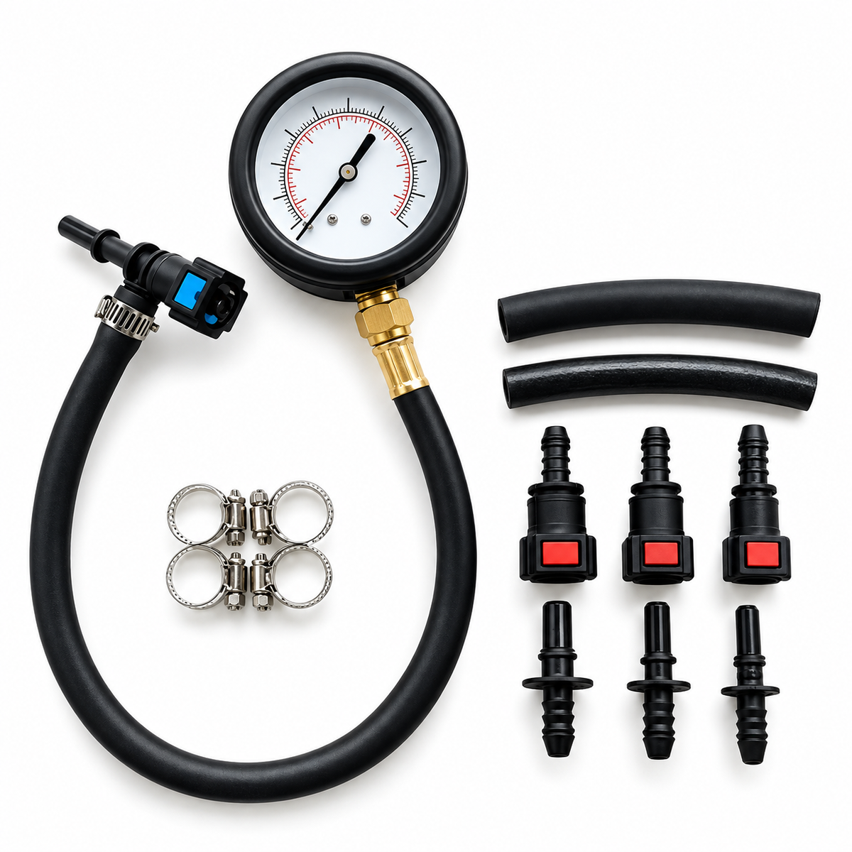 Fuel Pressure Test Kit, 0-100psi/0-7bar Pressure Tester, 6.3/7.89/9.49 Interface, Suitable For Cars, Motorcycles, And Trucks.