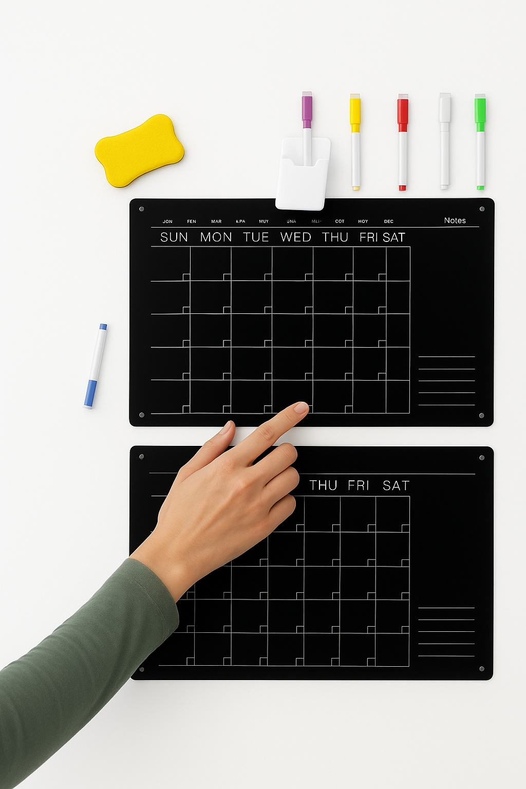 Clear akryl magnetisk køleskabsplanlægger ugeplanlægger genbrugbar tør slet kalender tavle med 11 tør sletningsmarkører køleskab memo menu planlægning besked tavle gadget