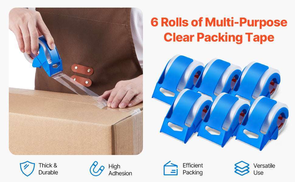 Clear Packing Tape 6 Rolls with Dispenser 2.7 Mil Heavy Duty-6pcs / United States
