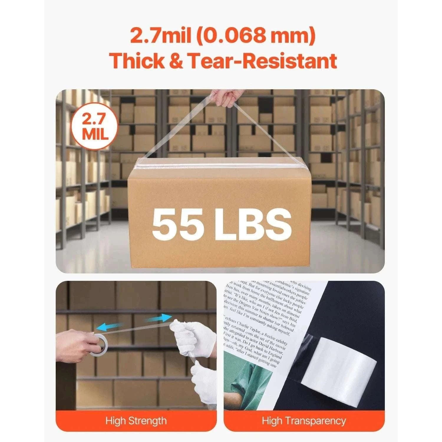 Clear Packing Tape 6 Rolls with Dispenser 2.7 Mil Heavy Duty-6pcs / United States