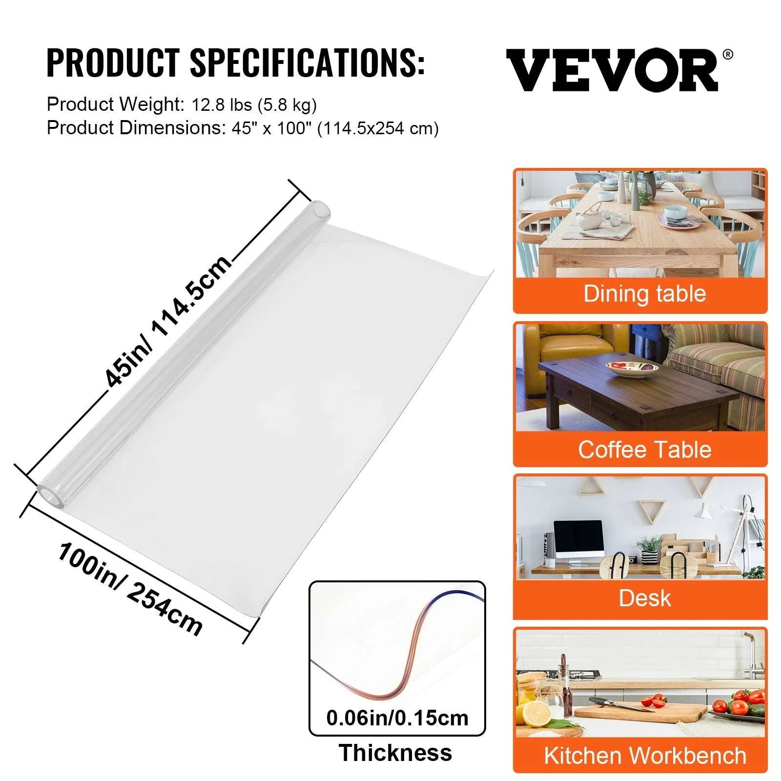 Clear PVC Table Protector Waterproof 1.5mm–2mm Thick Cover-46 x 72 Inch / spain