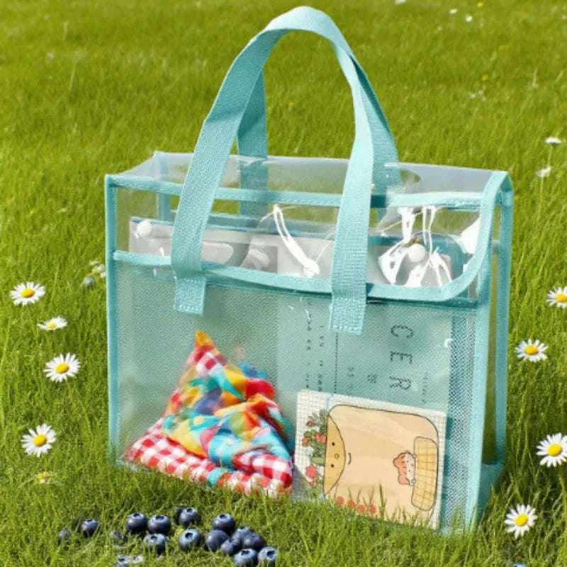 Clear PVC Tote Bag Large Capacity Waterproof with Reinforced Handle-green / United States