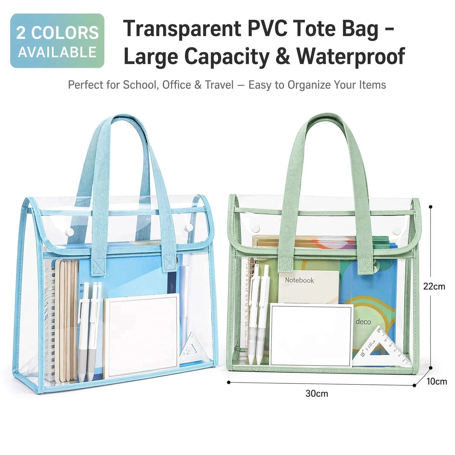 Clear PVC Tote Bag Large Capacity Waterproof with Reinforced Handle-green / United States
