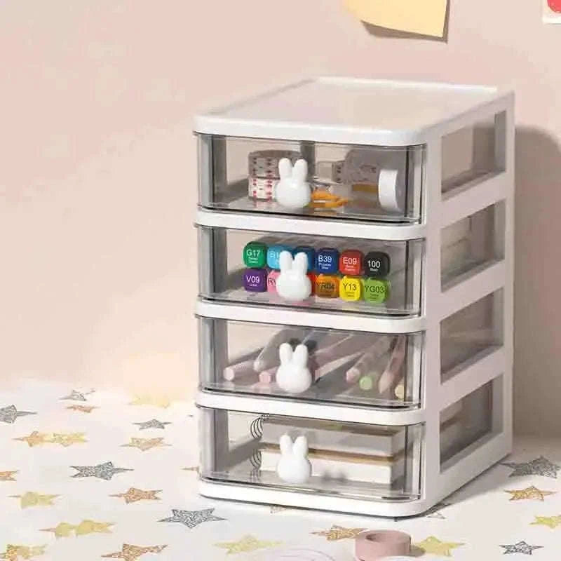 Clear Stacking Drawer Organizer Multi‑Tier Storage Box-White 4 layers