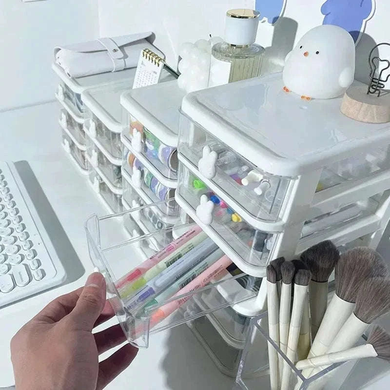 Clear Stacking Drawer Organizer Multi‑Tier Storage Box-White 4 layers