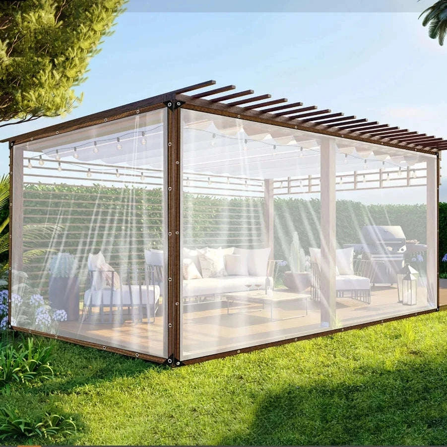 Clear Waterproof Polyester Tarp with Reinforced Grommets-Espessura 0.18mm / 300x300cm