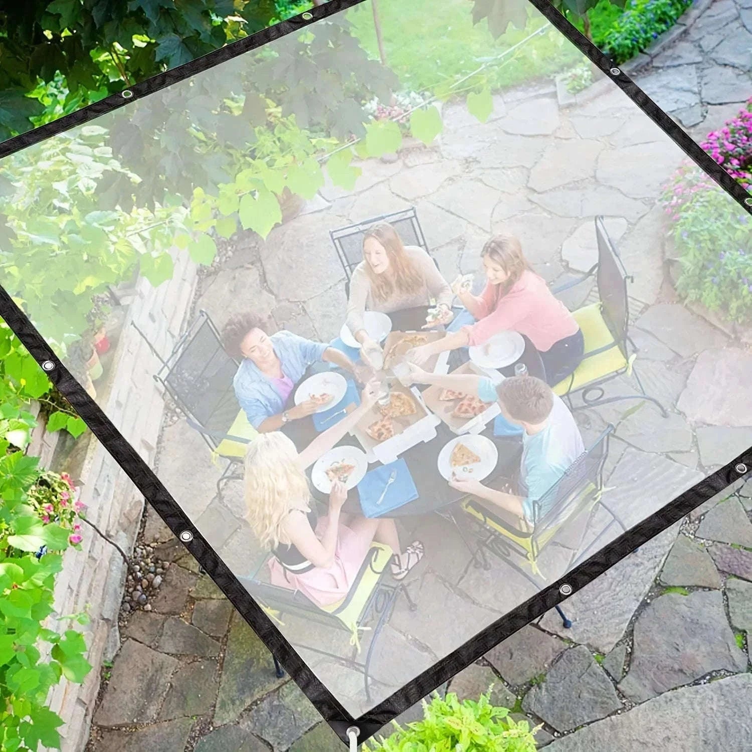 Clear Waterproof Polyester Tarp with Reinforced Grommets-Espessura 0.18mm / 300x300cm
