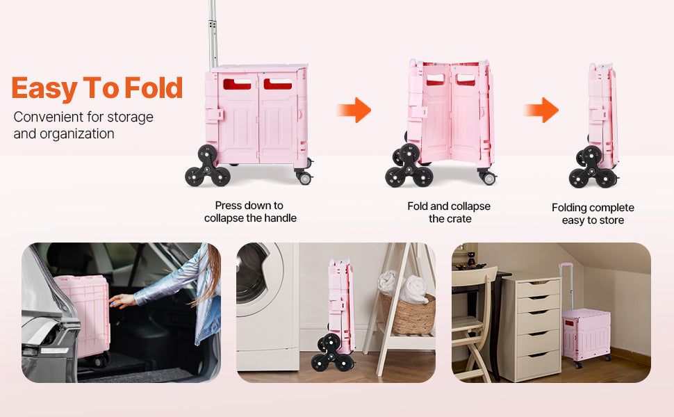 Trappestigende foldbar vogn med hjul, 150 lbs kapacitet transportvogn