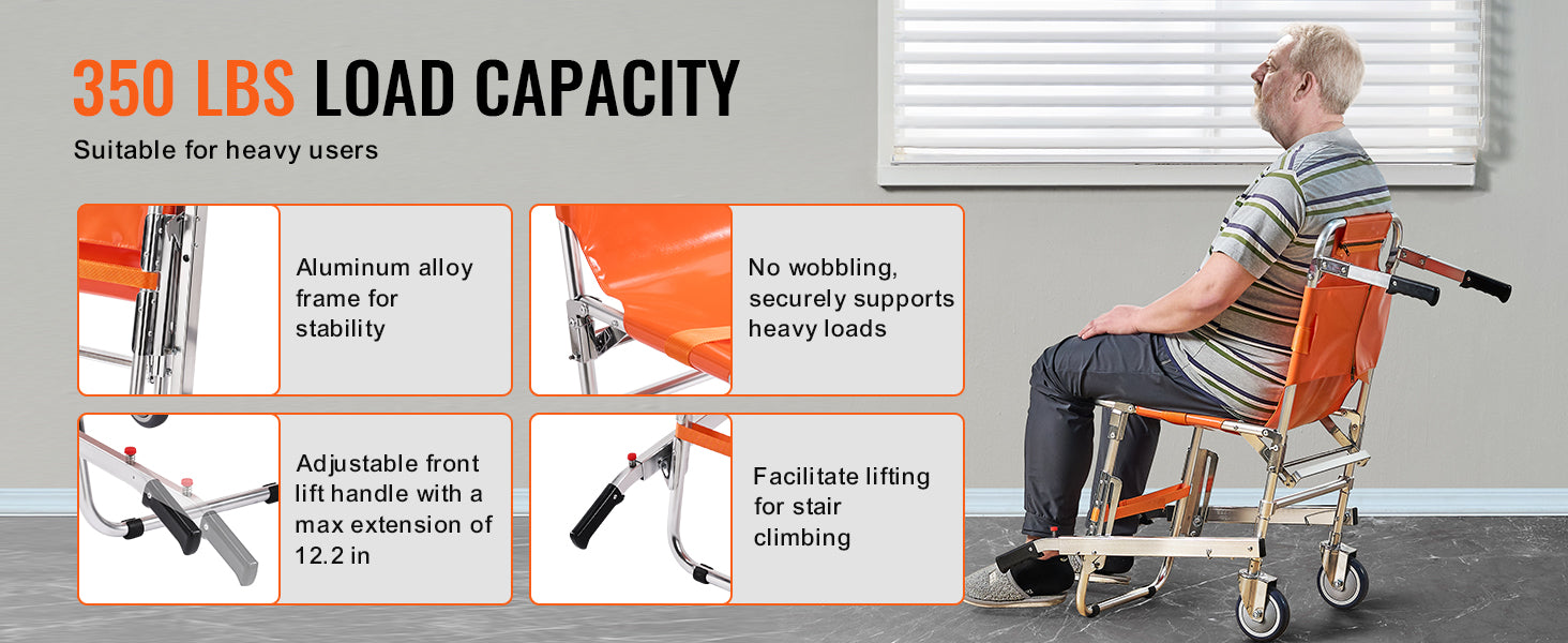 Foldable EMS Stair Climbing Chair 350lbs Evacuation Wheelchair