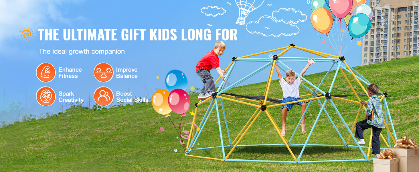 Kids Climbing Dome Jungle Gym with Swing & Hammock (6–12FT)