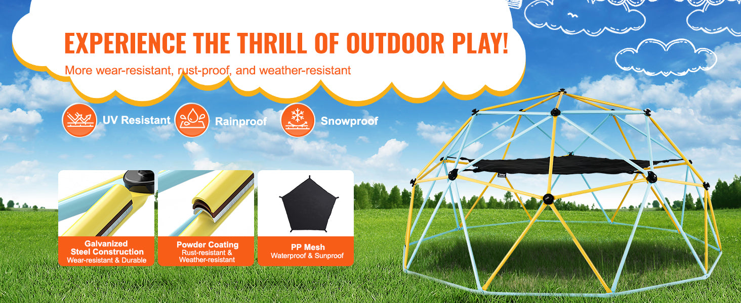 Kids Climbing Dome Jungle Gym with Swing & Hammock (6–12FT)