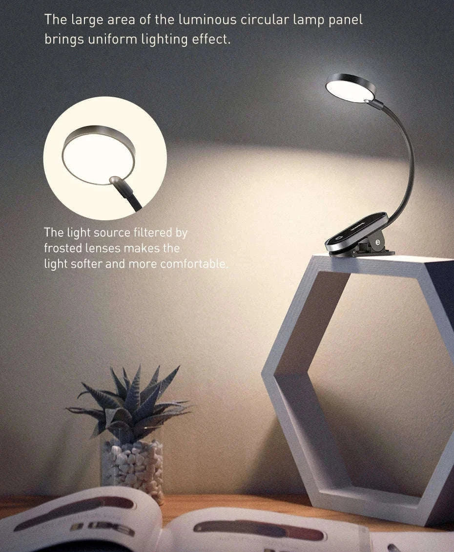Clip-On LED Desk Lamp with Rechargeable Battery & Touch Dimming-No adapter / black