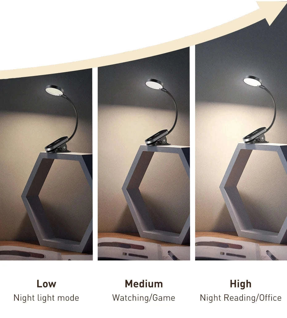 Clip-On LED Desk Lamp with Rechargeable Battery & Touch Dimming-No adapter / black