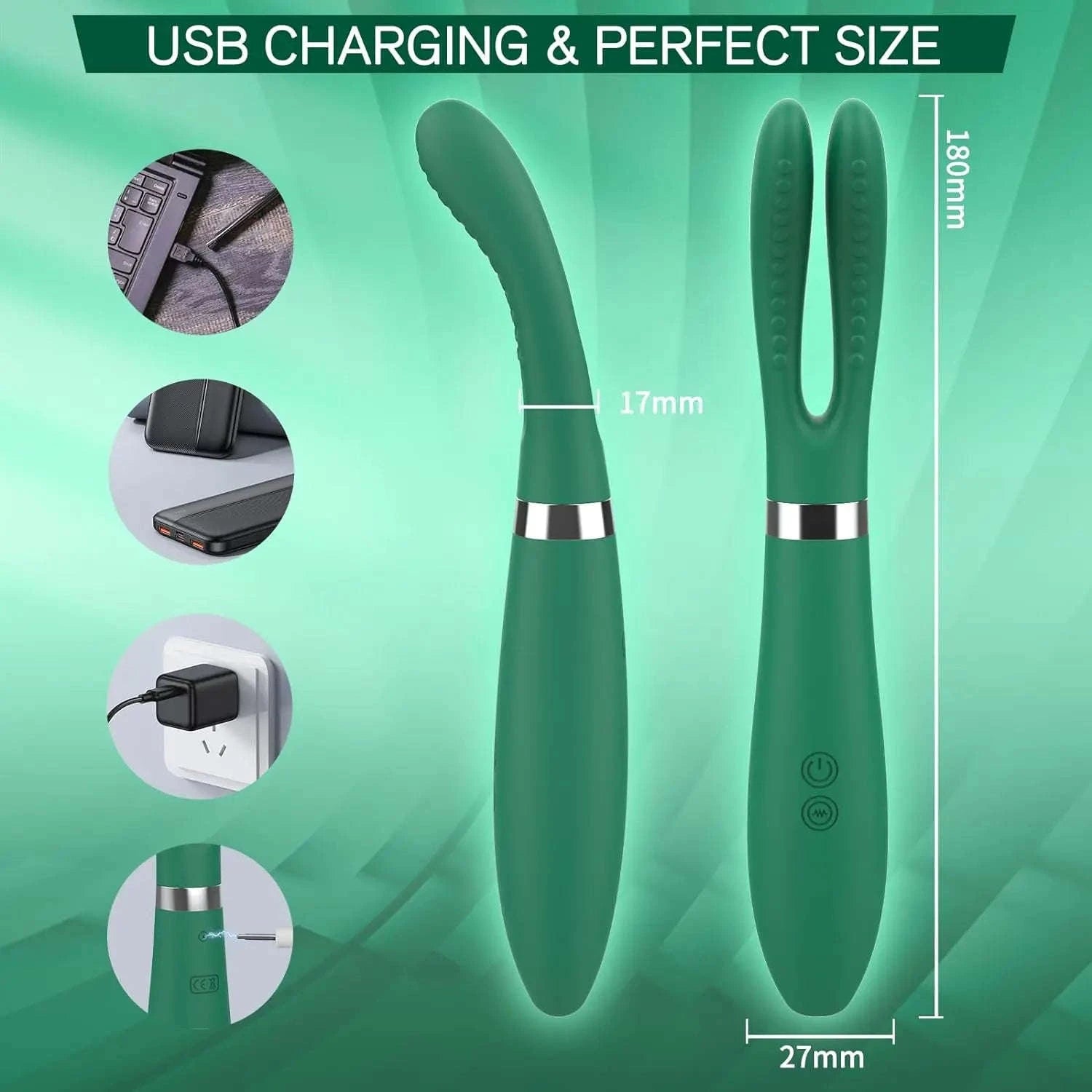 Clitoral Vibrator with Rabbit Ears and 9 Modes-green / United States