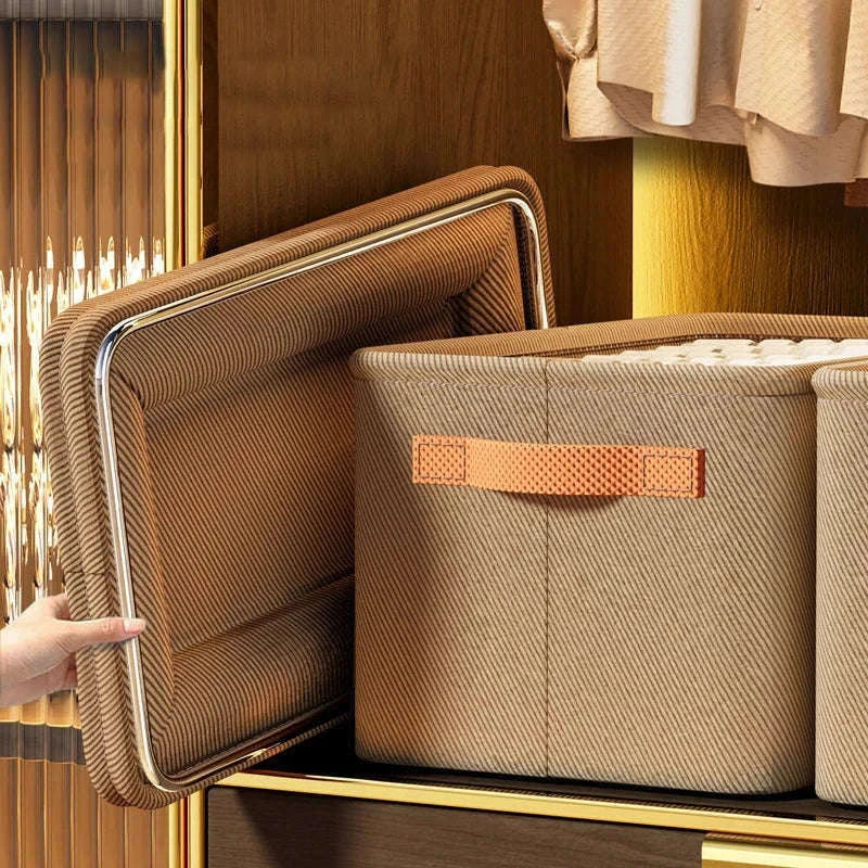 Clothes Storage Organizer Box for Tidy Closets and Drawers-Khaki XL