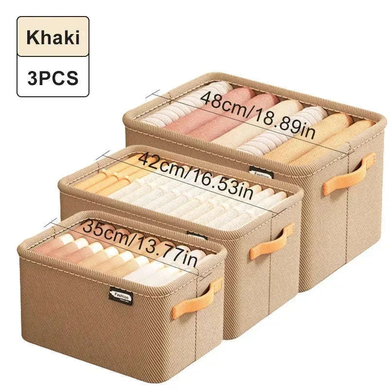 Clothes Storage Organizer Box for Tidy Closets and Drawers-Khaki XL