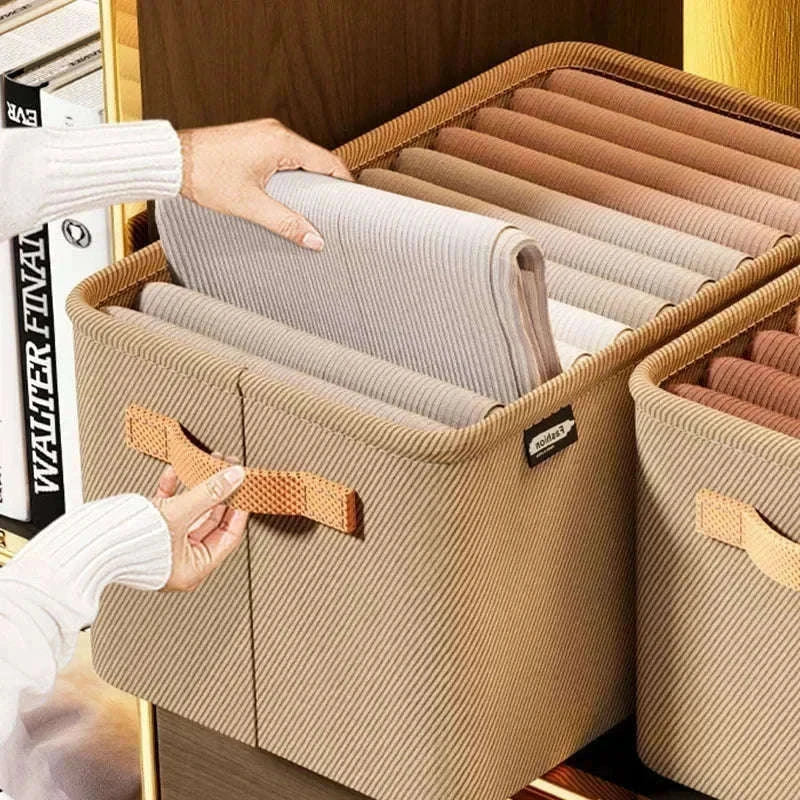 Clothes Storage Organizer Box for Tidy Closets and Drawers-Khaki XL