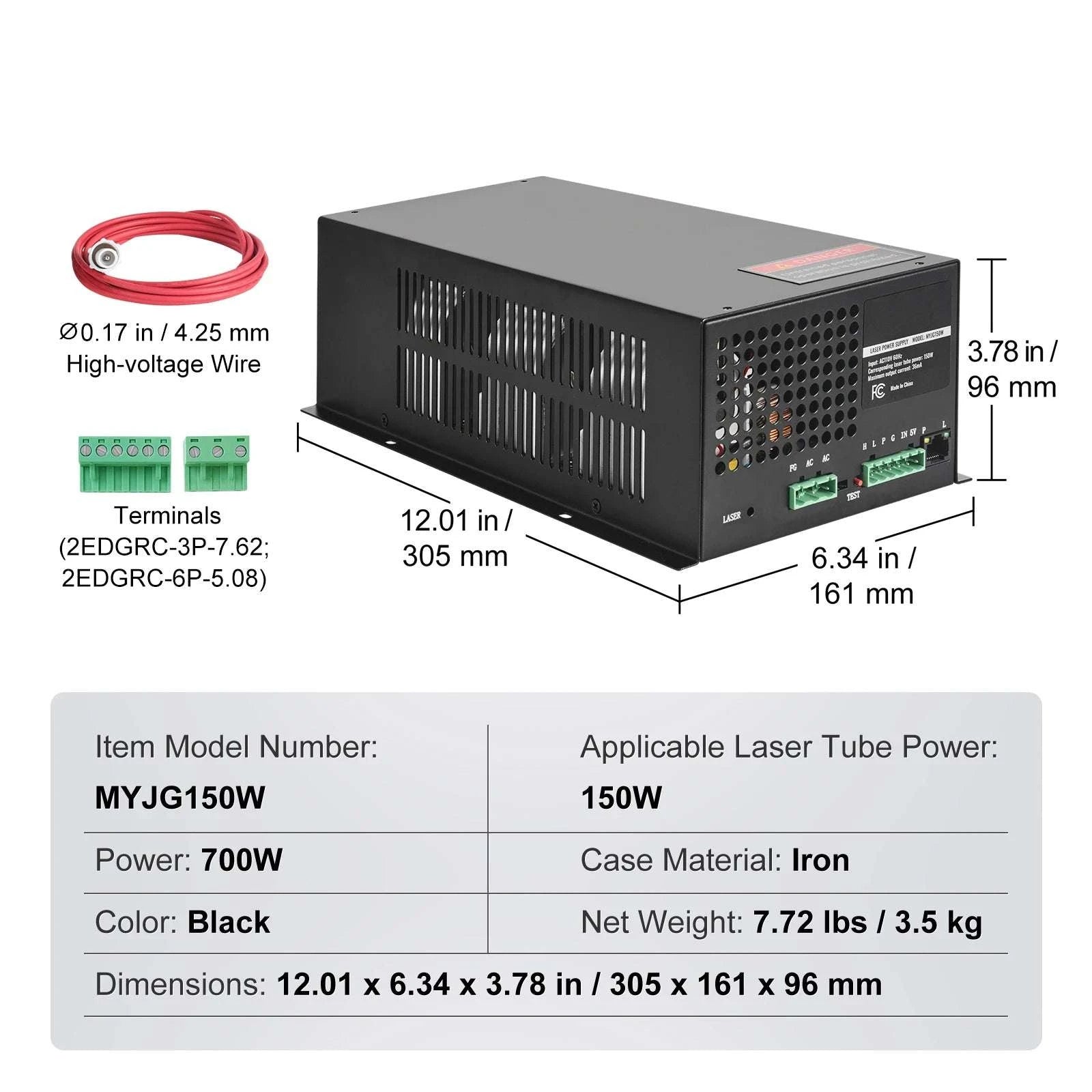CO2 Laser Power Supply 40W–150W for Engravers & Cutters 110V-100W Black / United States