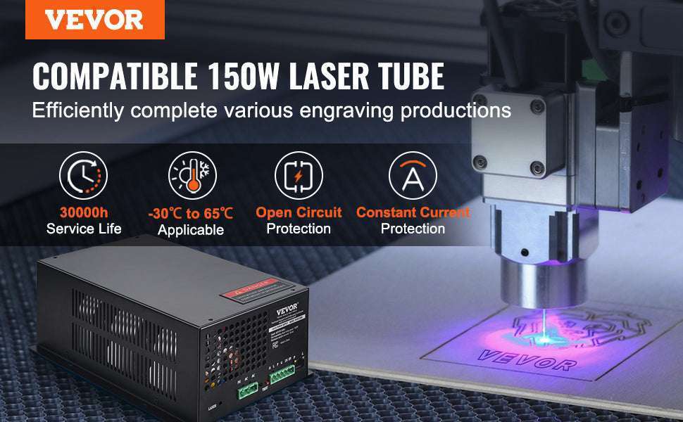 CO2 Laser Power Supply 40W–150W for Engravers & Cutters 110V-100W Black / United States