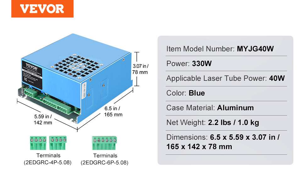 CO2 Laser Power Supply 40W–150W for Engravers & Cutters 110V-100W Black / United States