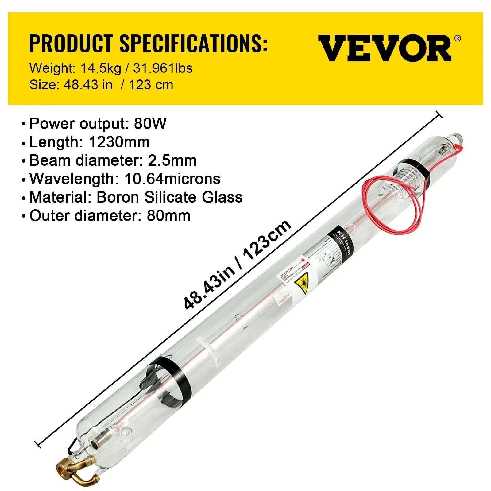 CO2 Laser Tube for Engraving & Cutting Machines 40W–130W-80W  1230mm / CZECH REPUBLIC