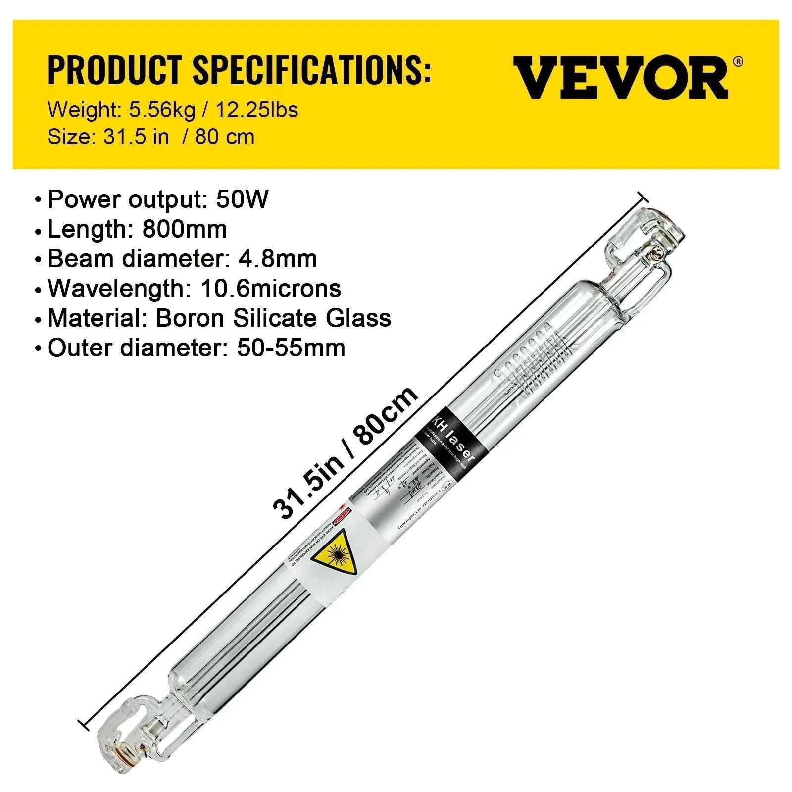 CO2 Laser Tube for Engraving & Cutting Machines 40W–130W-80W  1230mm / CZECH REPUBLIC