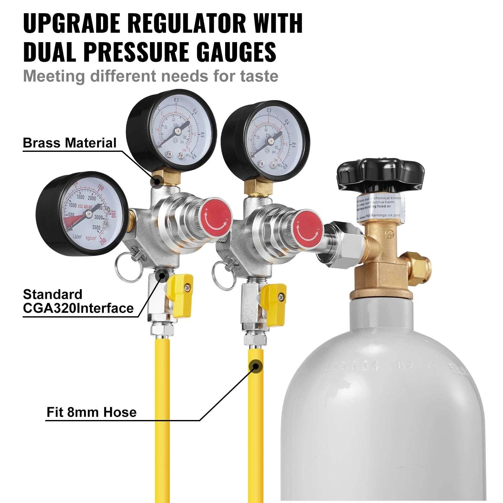 CO2 Regulator with Dual Gauges & Check Valve for Beer Kegs CGA320-United States