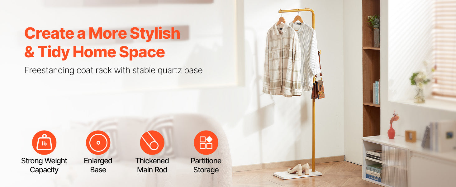 Freestanding Coat Rack with Quartz Base and 3 Hooks Stand