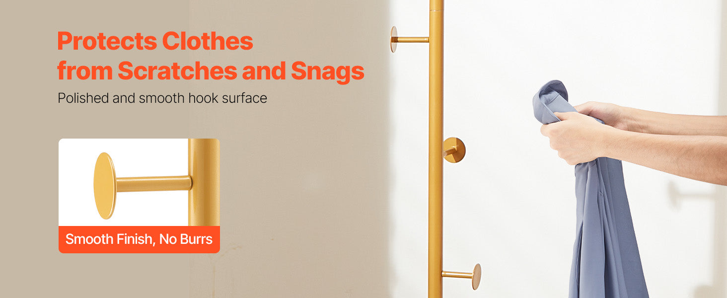 Freestanding Coat Rack with Quartz Base and 3 Hooks Stand