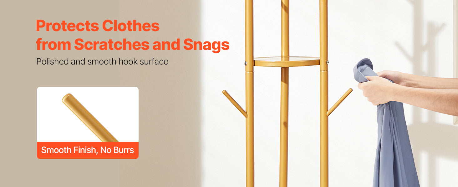 Freestanding Coat Rack with Quartz Base and 9 Hooks Stand