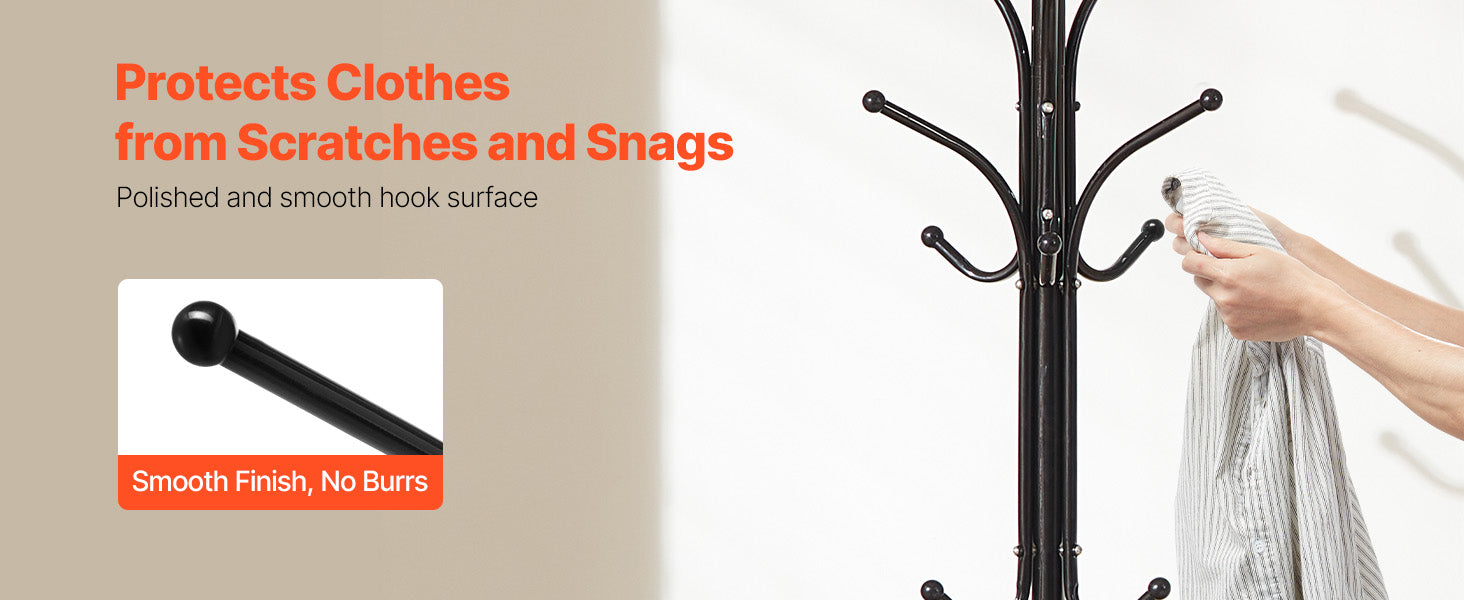 Freestanding Coat Rack with Marble Base & 6 Hooks Stand