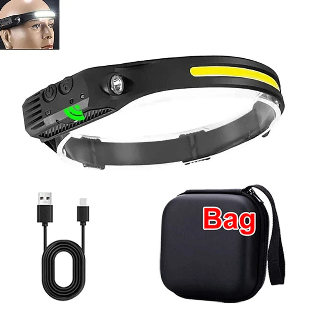 COB LED Headlamp 3 Mode USB Rechargeable-D with Bag