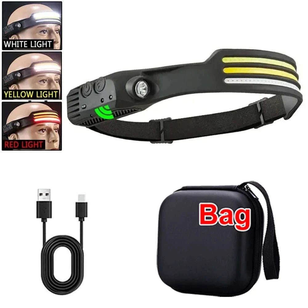 COB LED Headlamp 3 Mode USB Rechargeable-D with Bag