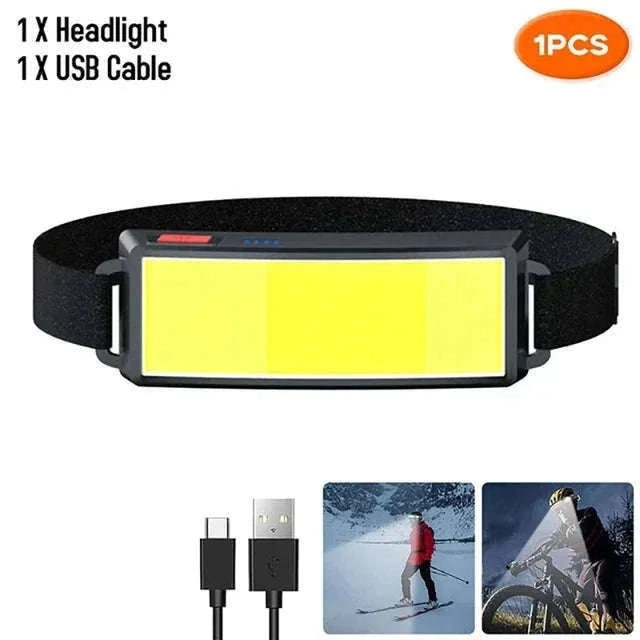 COB LED Headlamp 3 Mode USB Rechargeable-D with Bag
