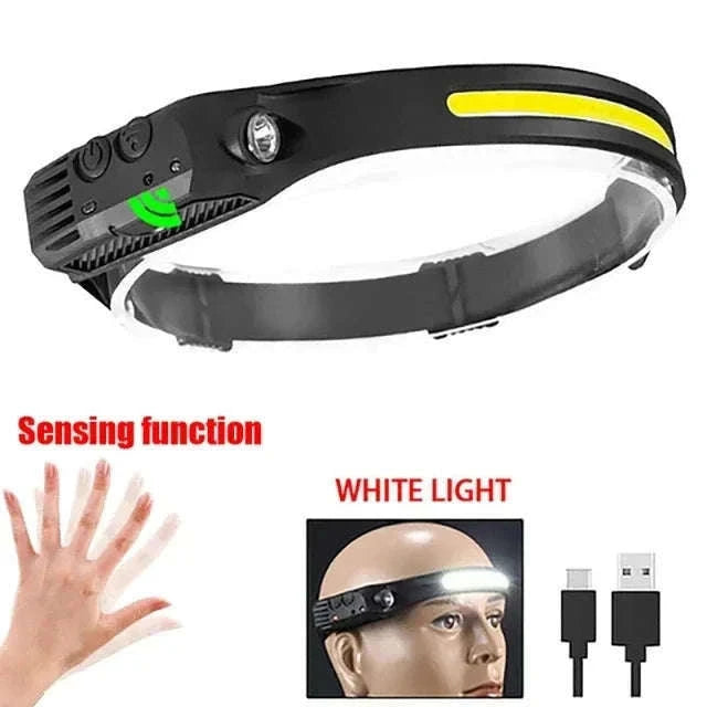 COB LED Headlamp 3 Mode USB Rechargeable-D with Bag