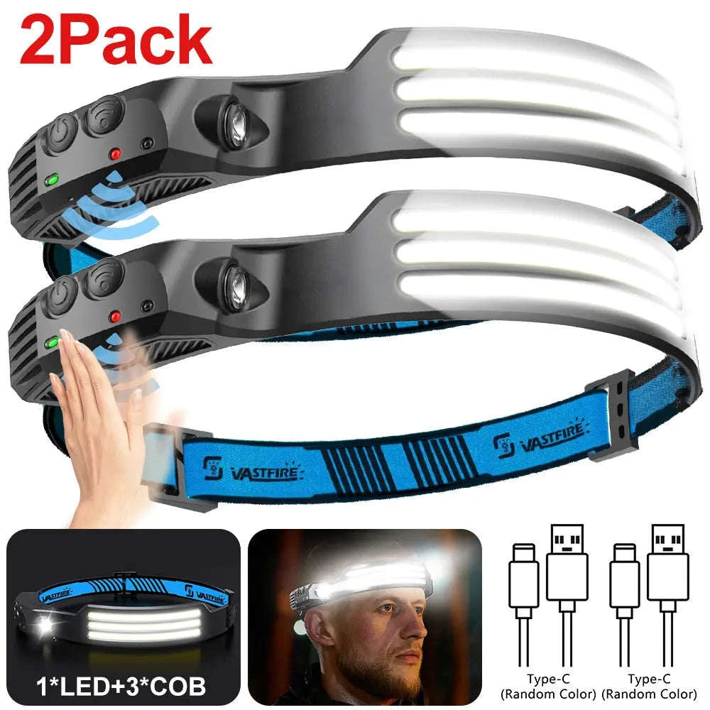 COB LED Headlamp USB Rechargeable 1000mAh Sensor Light-1-White 2PCS / United States