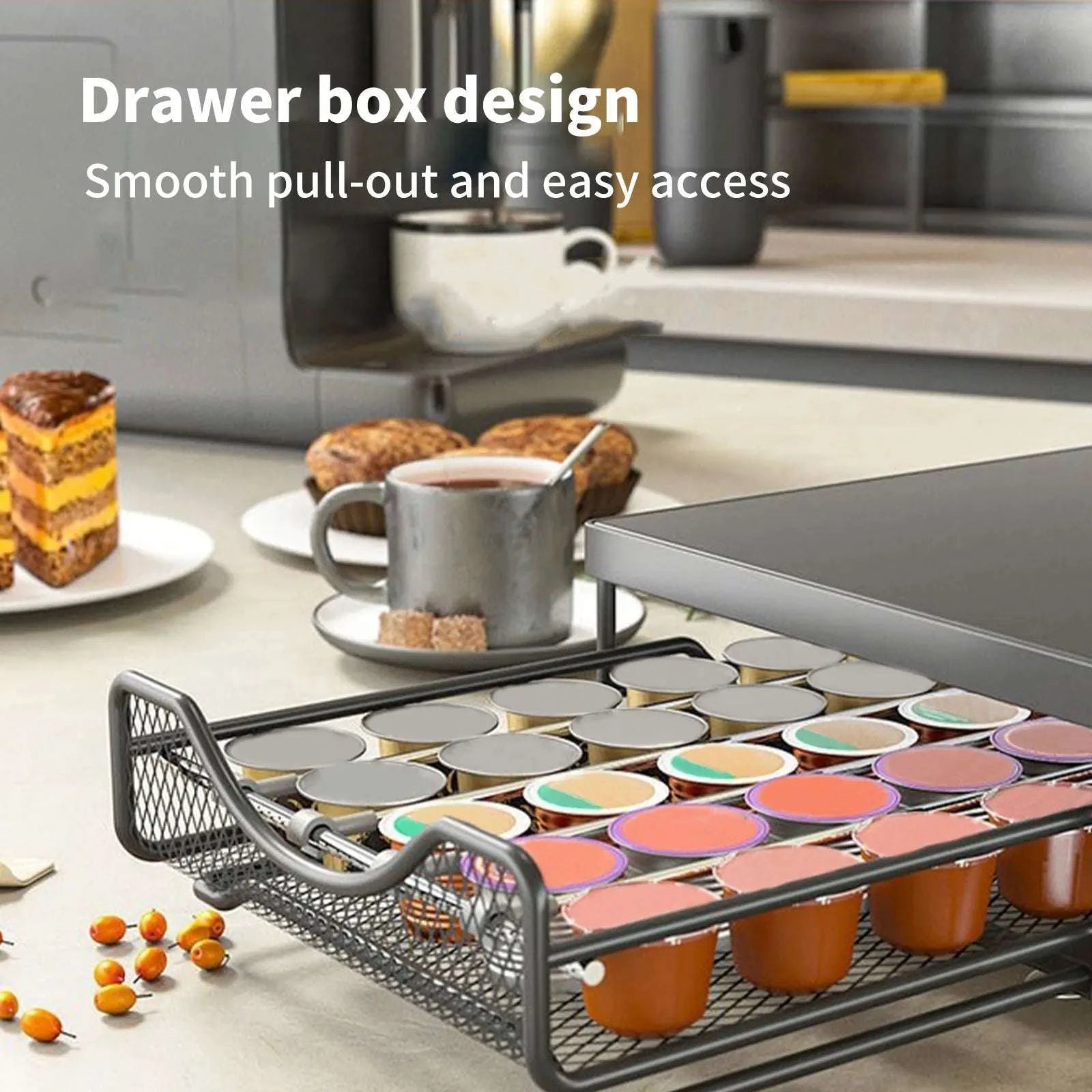 Coffee Capsule Storage Drawer for 40 Pods with Sliding Organizer-black / france