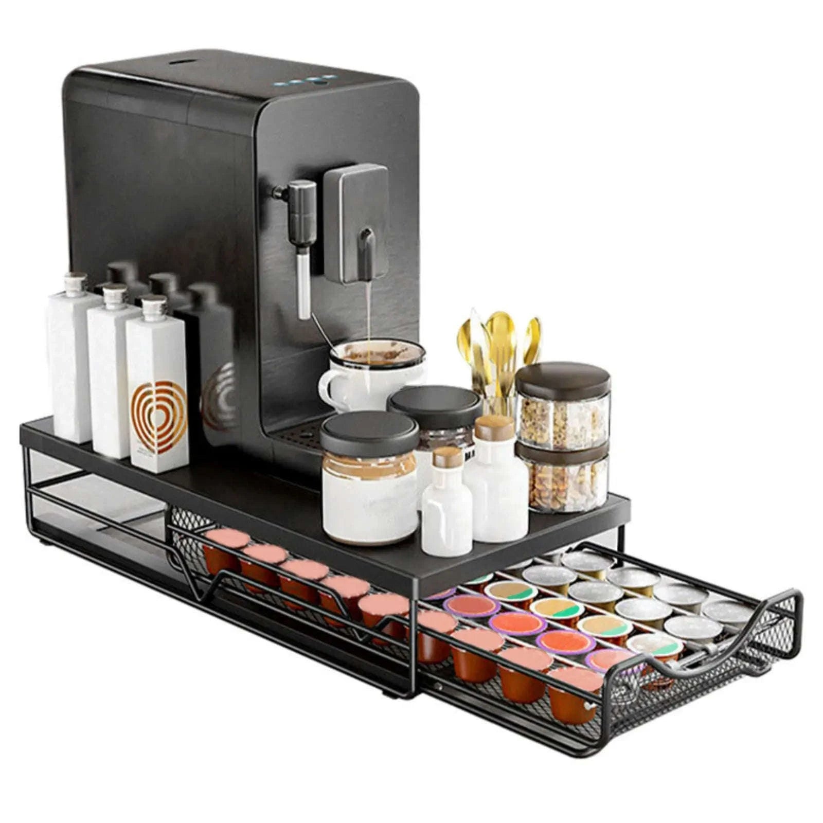 Coffee Capsule Storage Drawer for 40 Pods with Sliding Organizer-black / france