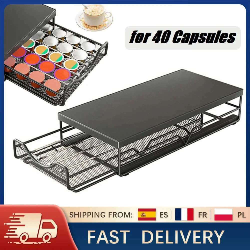 Coffee Capsule Storage Drawer for 40 Pods with Sliding Organizer-black / france