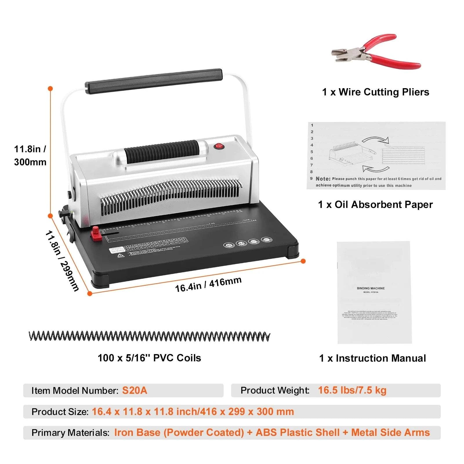 Coil Spiral Binding Machine with Adjustable Spine for 500 Sheets-Electric 46inch / United States