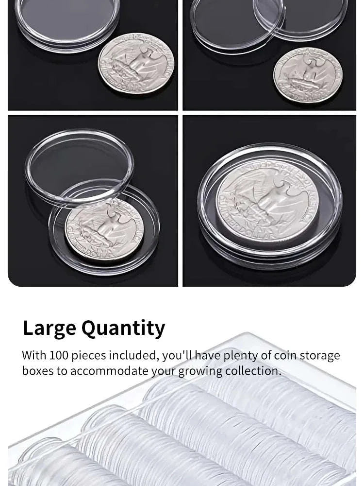 Coin Capsules Round Plastic Coin Collection Box Coin Storage Box Coin Protection Box Christmas, Halloween, Thanksgiving Gift-100pcs
