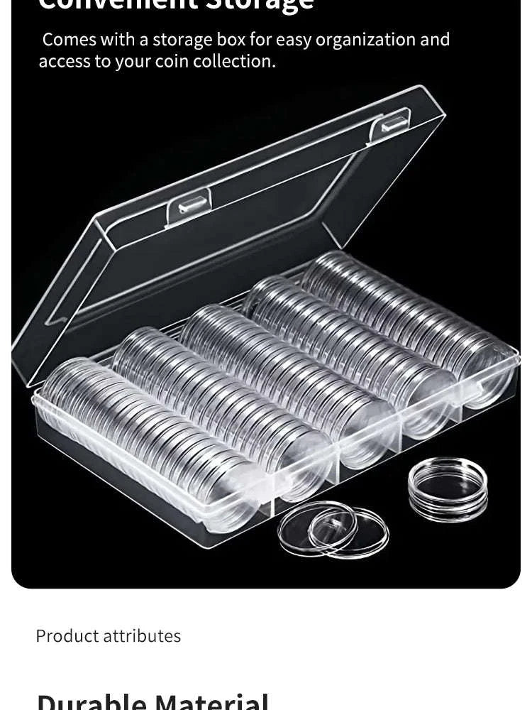 Coin Capsules Round Plastic Coin Collection Box Coin Storage Box Coin Protection Box Christmas, Halloween, Thanksgiving Gift-100pcs