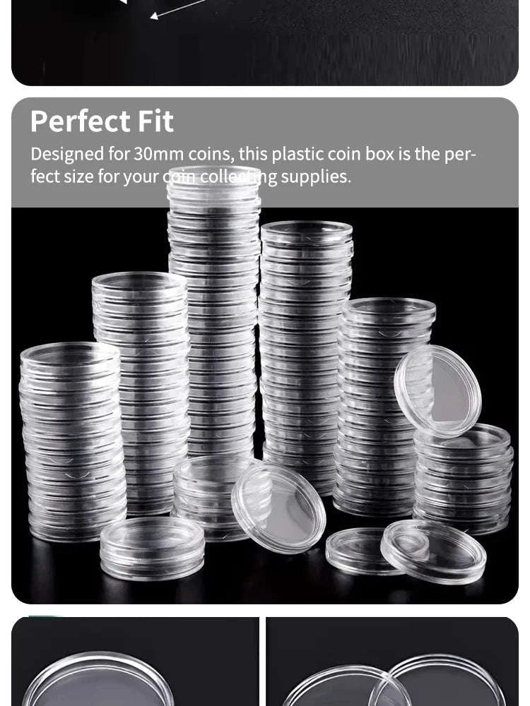 Coin Capsules Round Plastic Coin Collection Box Coin Storage Box Coin Protection Box Christmas, Halloween, Thanksgiving Gift-100pcs