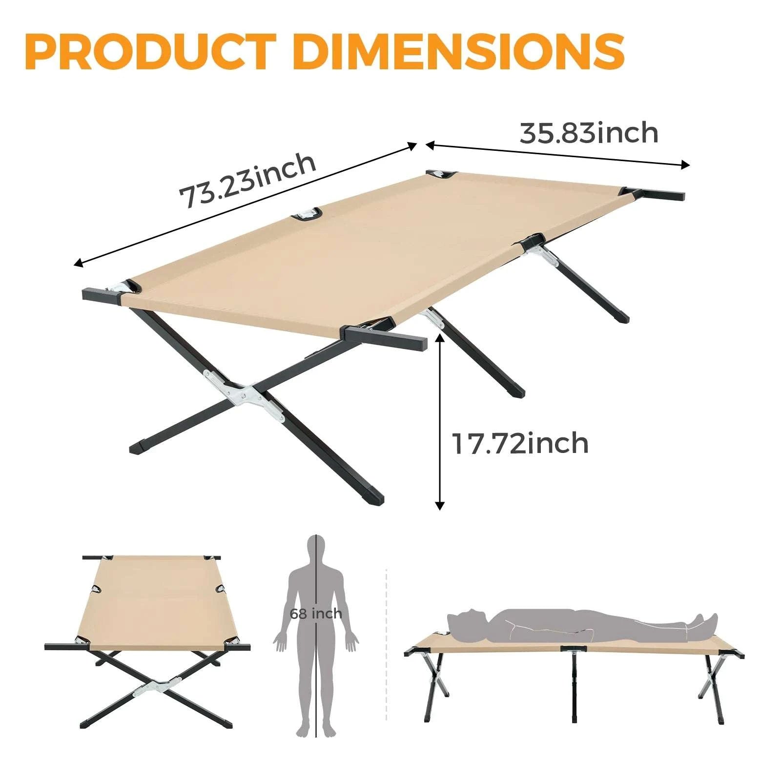 Collapsible Camping Cot 73" x 36" Folding Outdoor Lounger Bed-black / United States